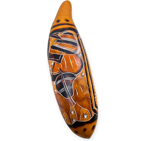 Peruvian Hand Painted Etched Gisele Gourd Guiro Latin Music Instrument Decor 11" - Picture 1 of 6